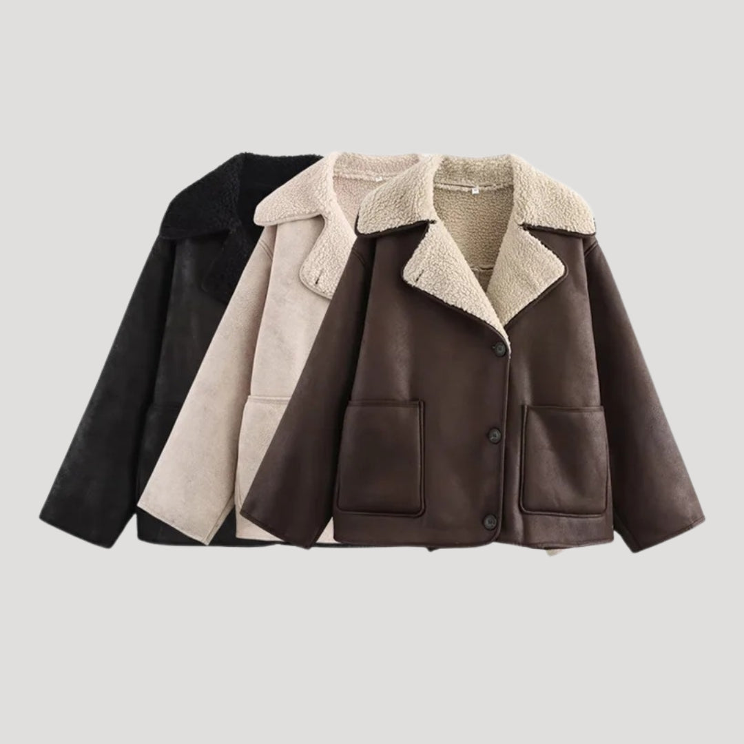 Abrigo de invierno con cuello de piel de oveja 5