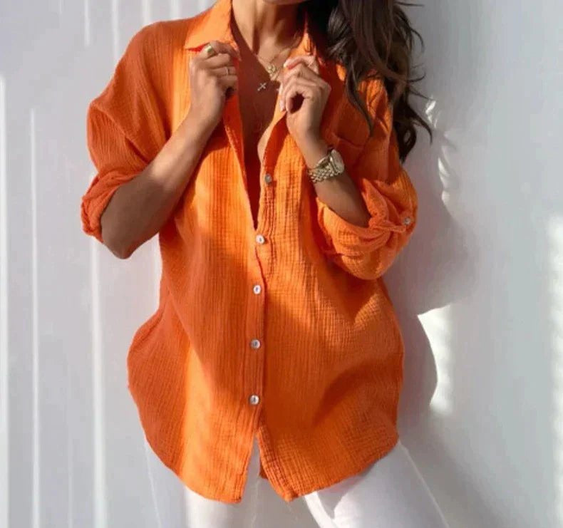 Blusa abotonada – Naranja brillante – Estilo casual de verano 0