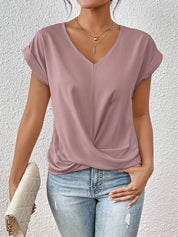 Blusa con cuello en V y mangas cortas: estilo casual y sencillo 3