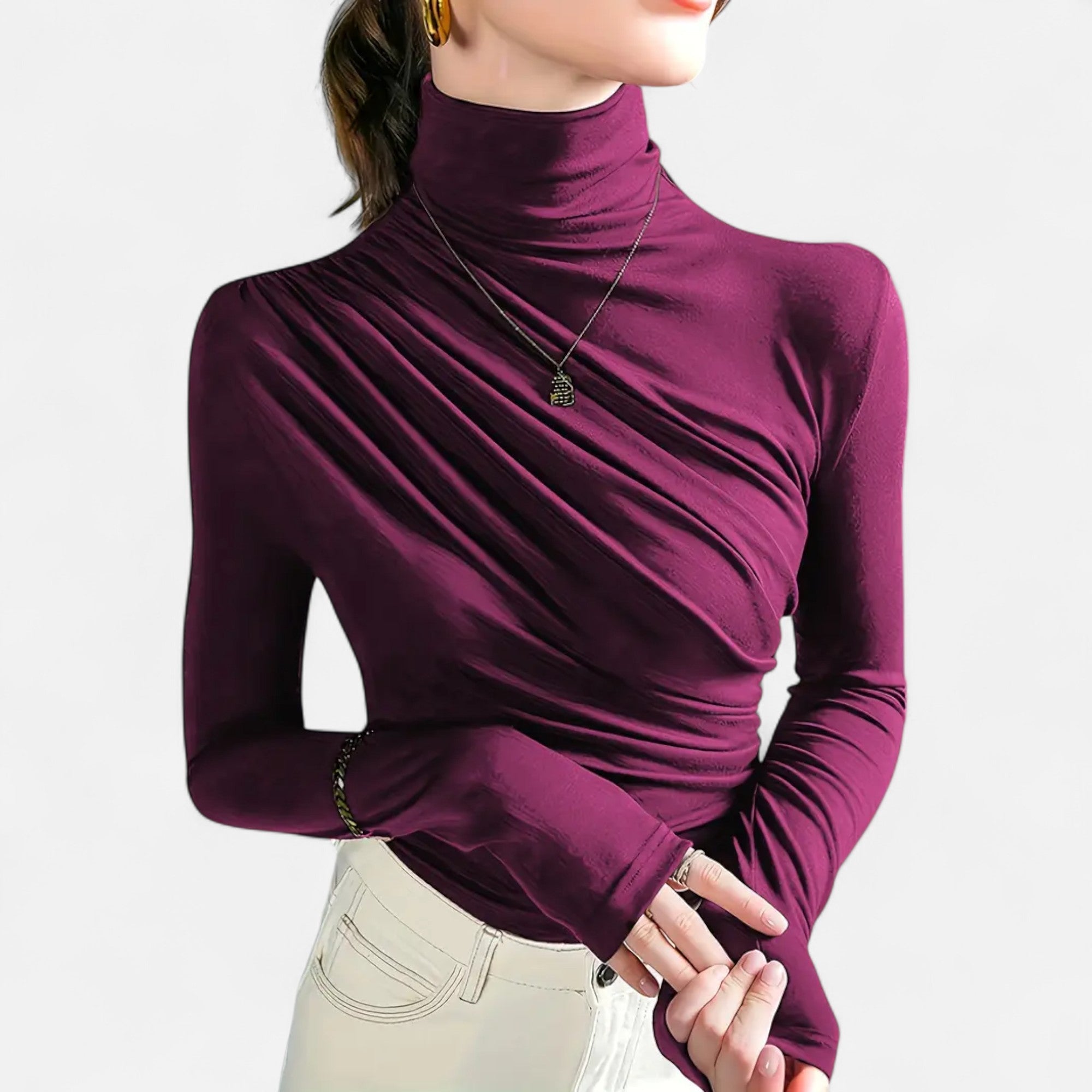 Blusa de cuello alto con detalle fruncido: estilo elegante para ir a la oficina o a la cena. 11