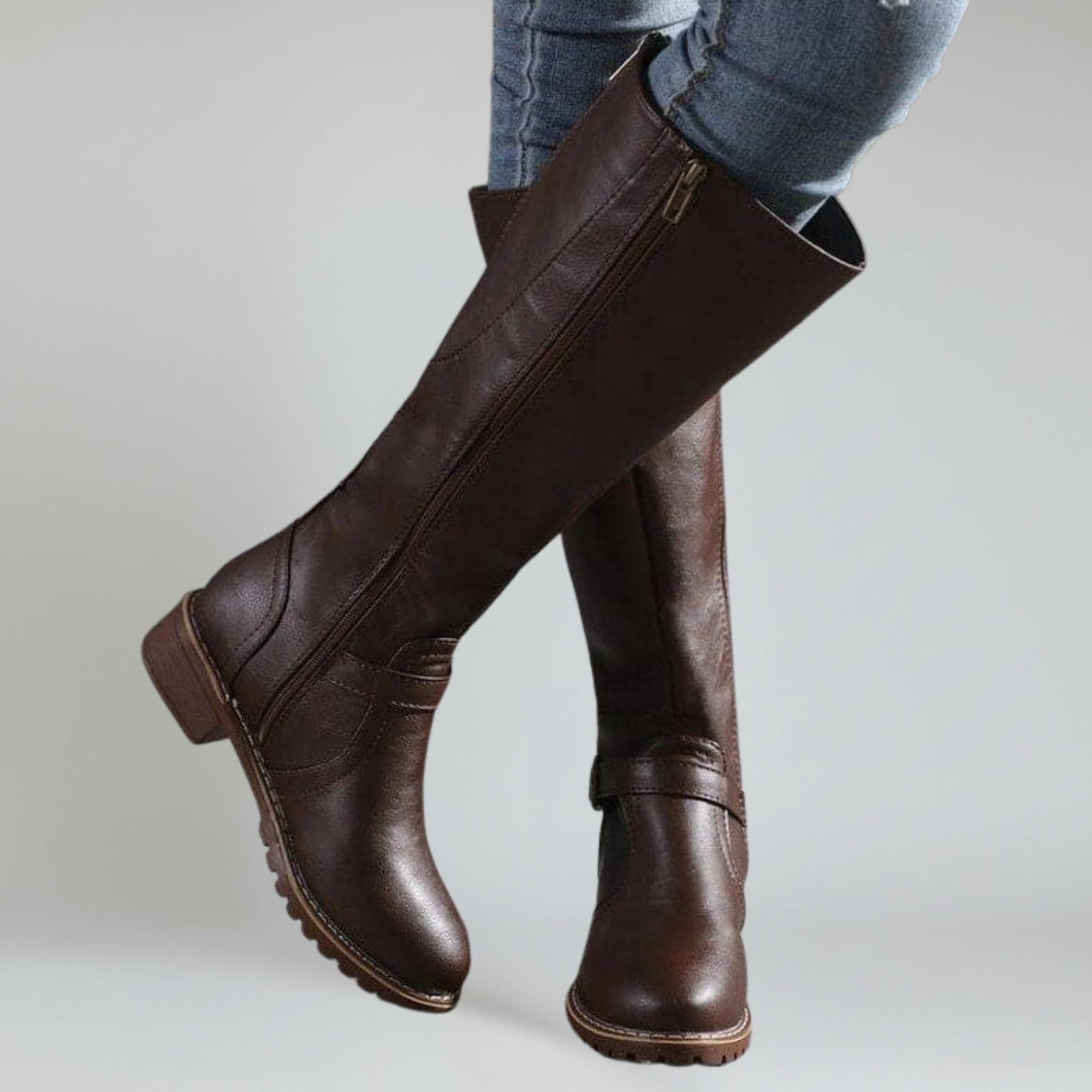 Botas clásicas hasta la rodilla con hebilla para mujer 2