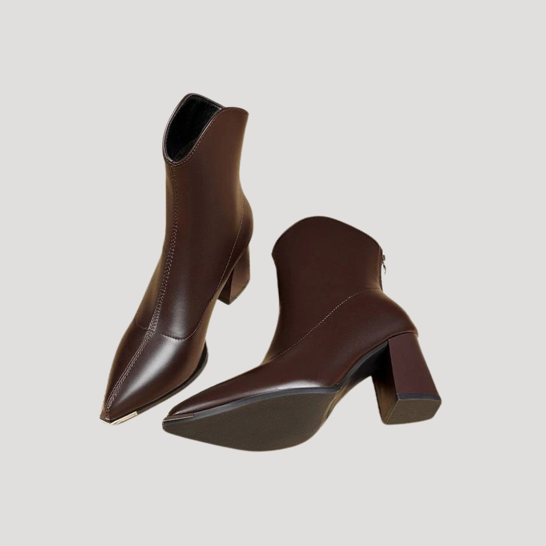 Botines de piel elegante con tacón de bloque para el día y la noche 0