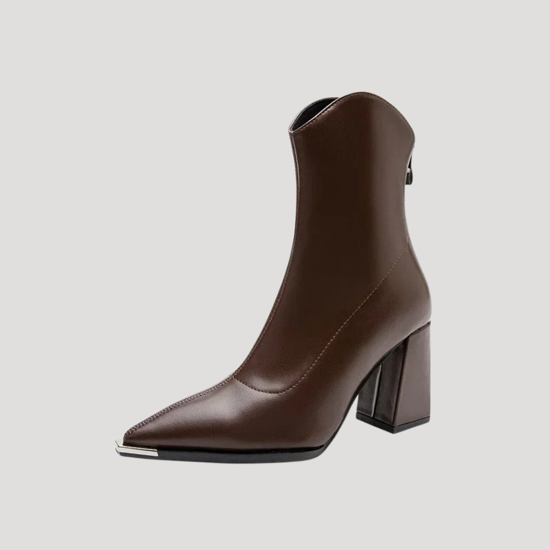 Botines de piel elegante con tacón de bloque para el día y la noche 1