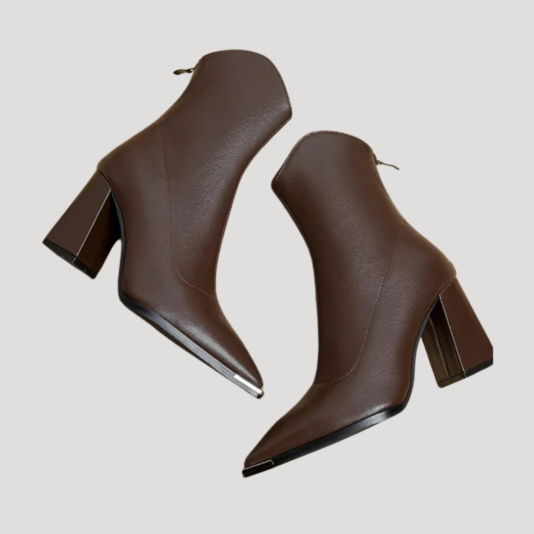 Botines de piel elegante con tacón de bloque para el día y la noche 3