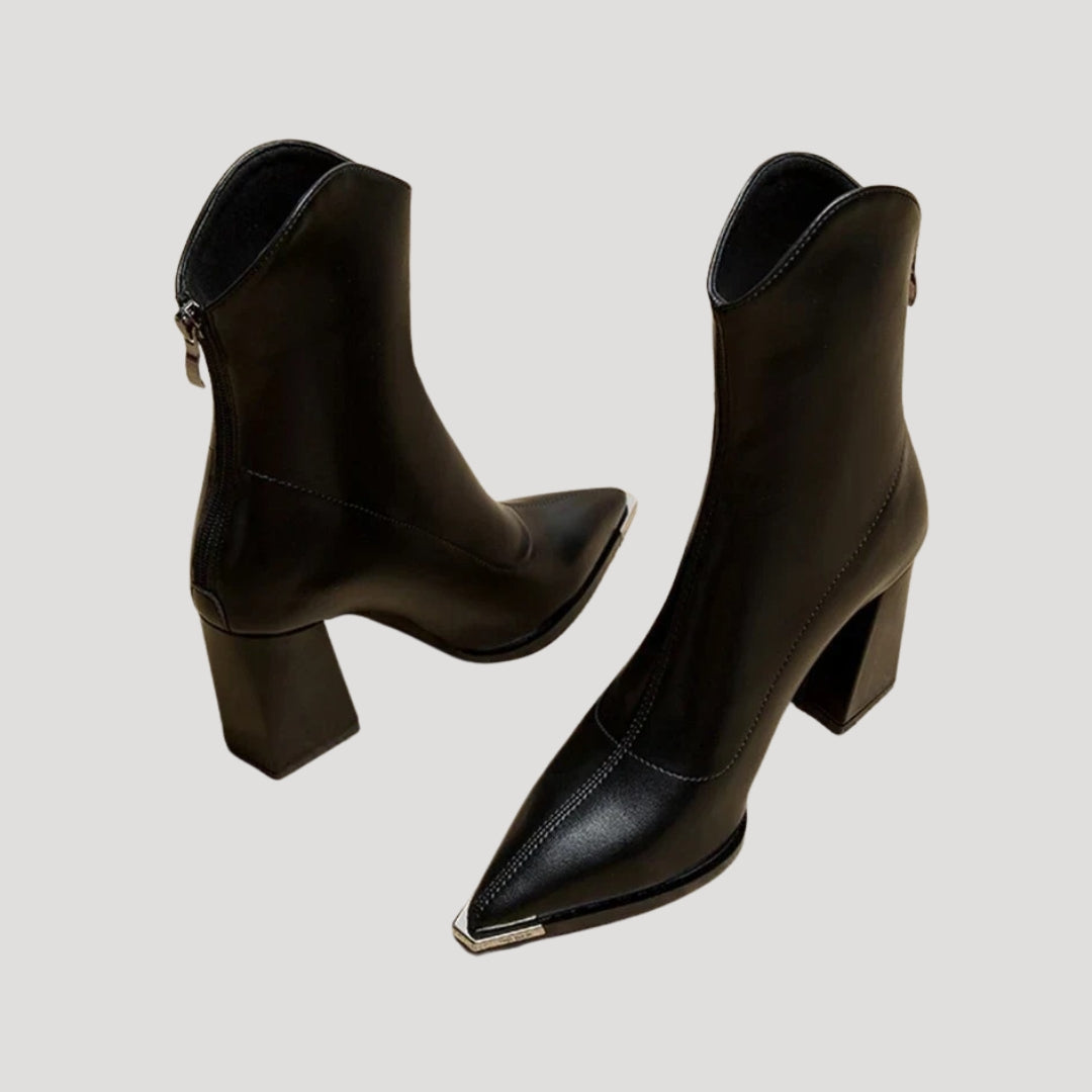 Botines de piel elegante con tacón de bloque para el día y la noche 4