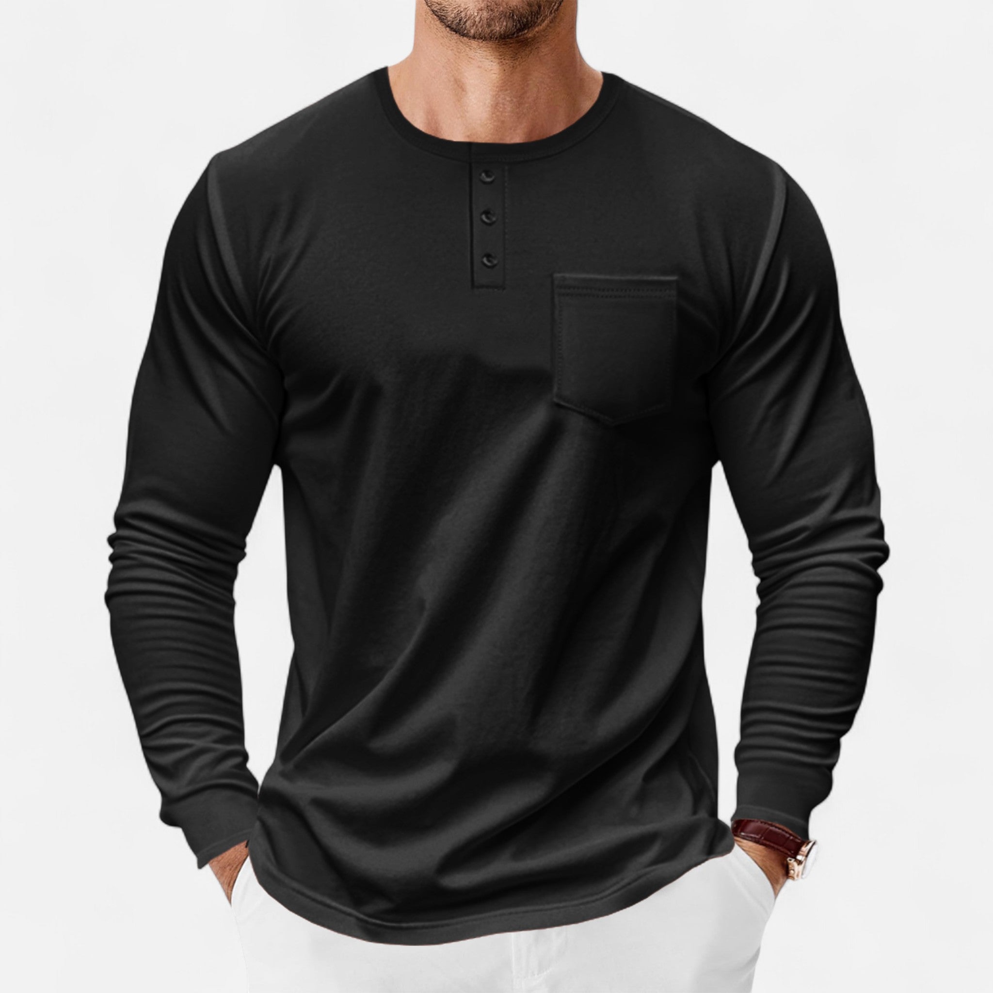 Camisa Henley de manga larga – Corte ajustado – Estilo casual versátil 0