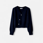 Cárdigan de lana con botones diagonales: una elegante prenda para mujer. 0