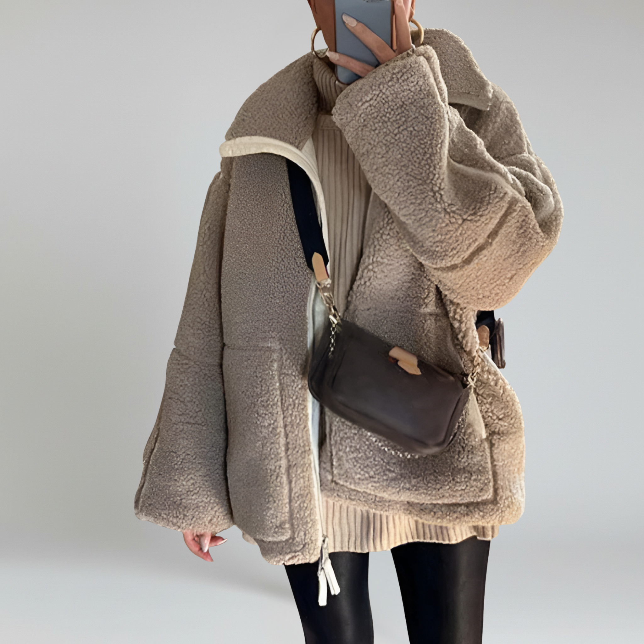 Chaqueta de felpa de peluche – Corte extragrande – Estilo invernal acogedor