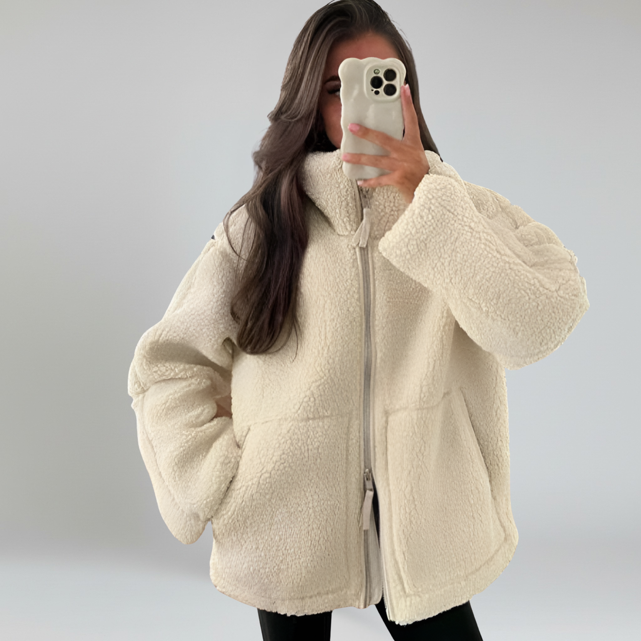Chaqueta de felpa de peluche – Corte extragrande – Estilo invernal acogedor