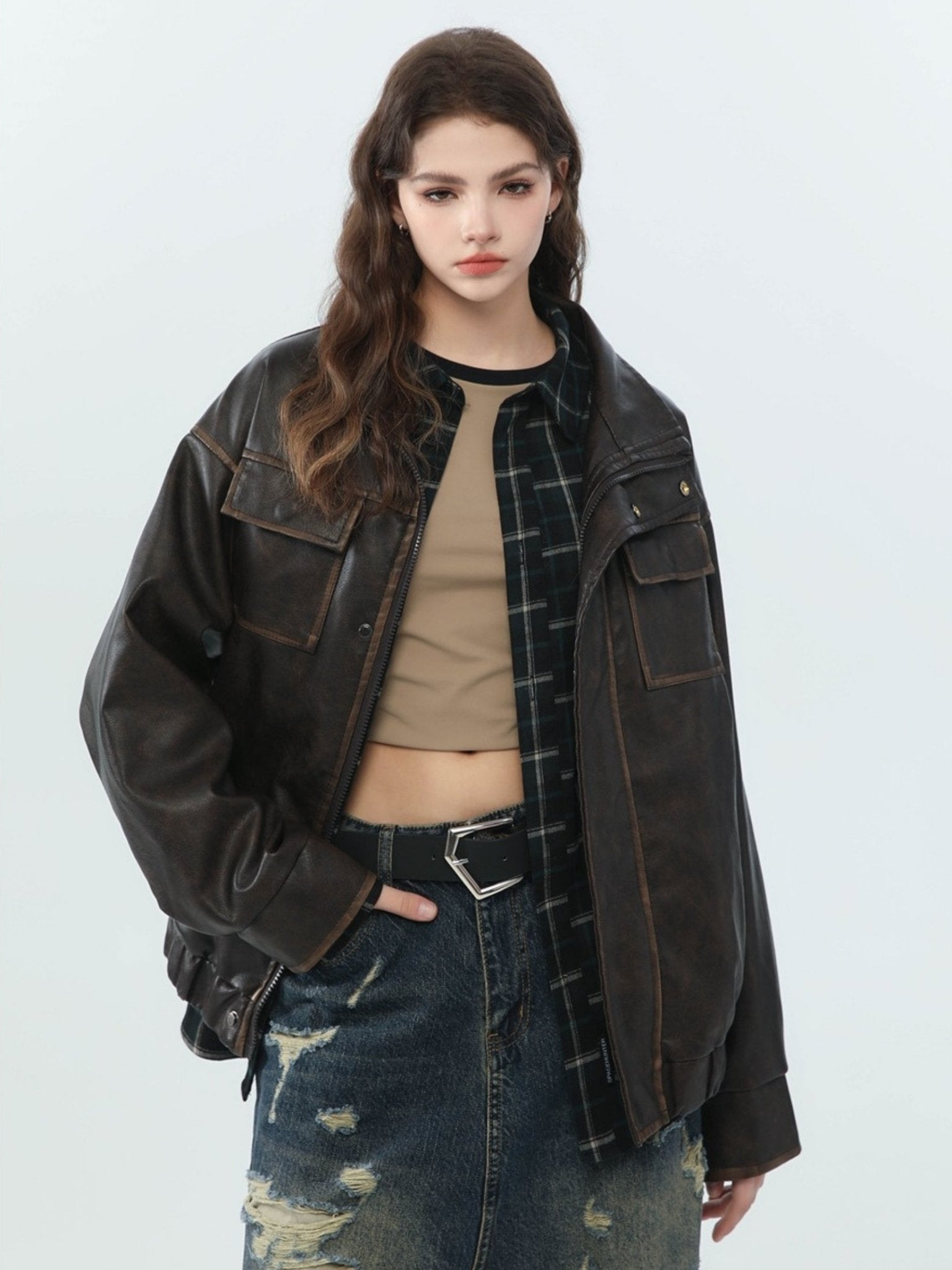 Chaqueta de piel sintética – Corte cuadrado – Estilo urbano vintage 3