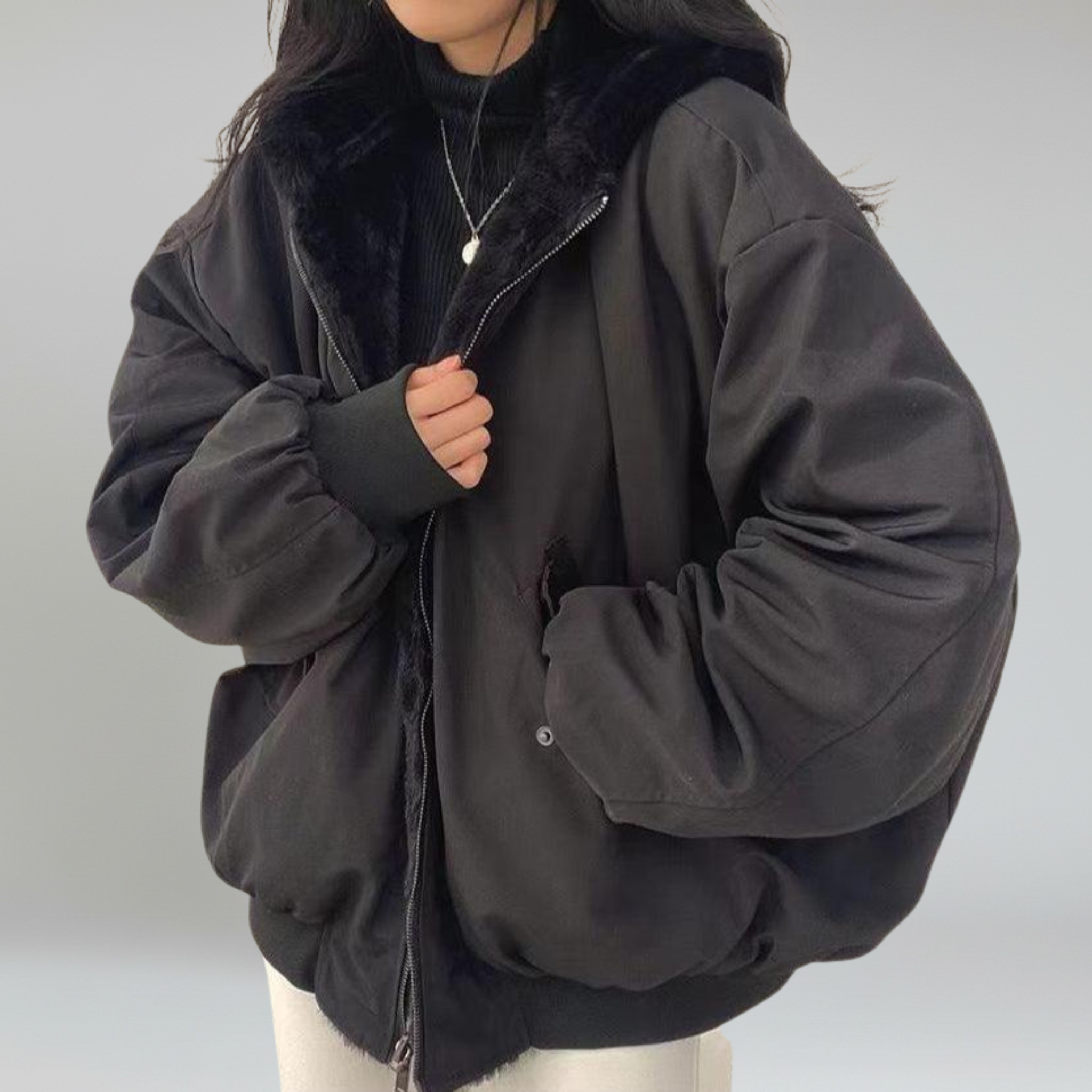 Chaqueta de piel sintética de corte extragrande: look informal y acogedor para el invierno 3