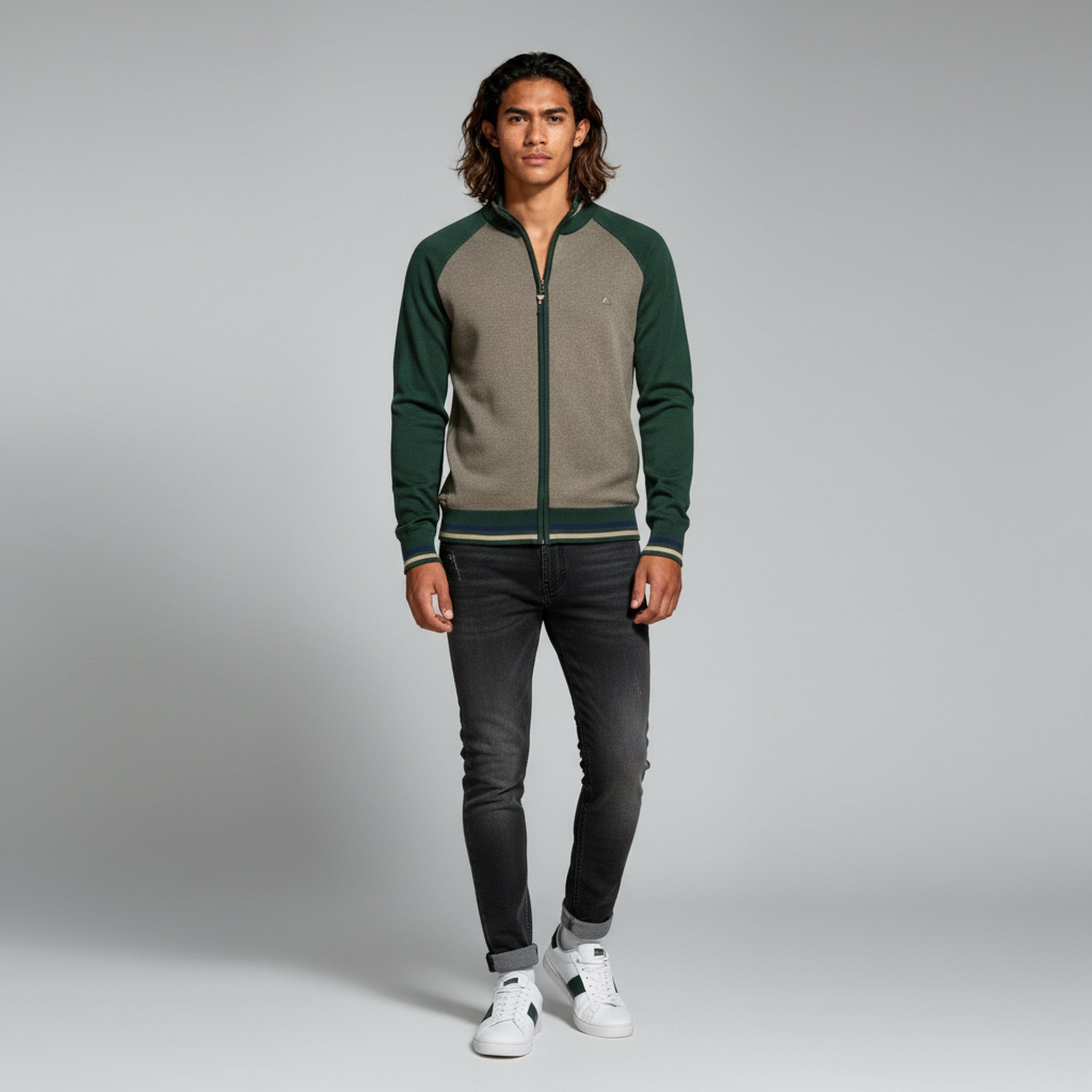 Chaqueta de punto con cremallera para hombre – Mangas en contraste – Prenda informal para combinar 1