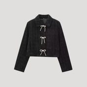 Chaqueta de tweed con lazo delantero y estilo elegante y corto 0