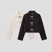 Chaqueta de tweed con lazo delantero y estilo elegante y corto 5