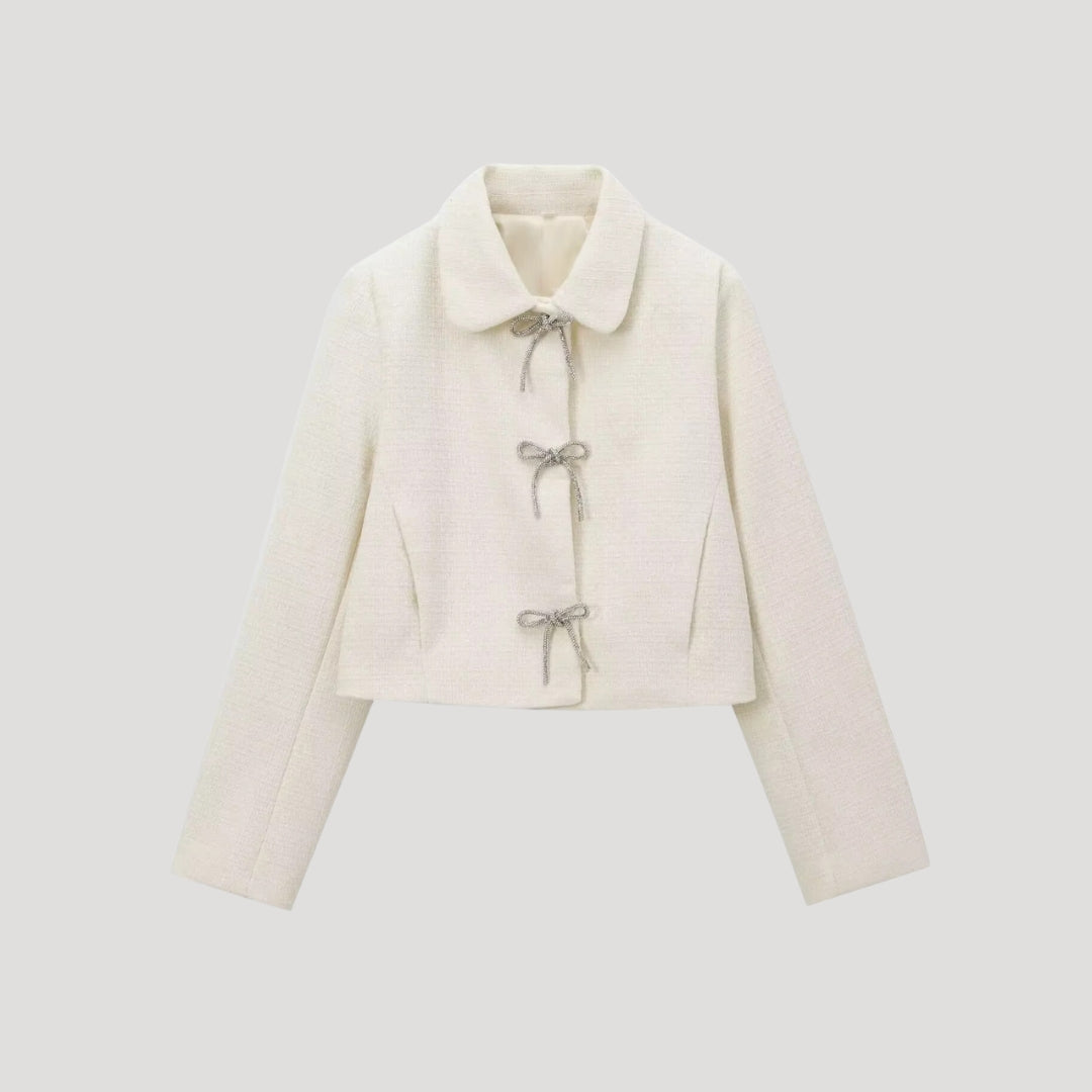 Chaqueta de tweed con lazo delantero y estilo elegante y corto 9