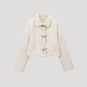 Chaqueta de tweed con lazo delantero y estilo elegante y corto 9