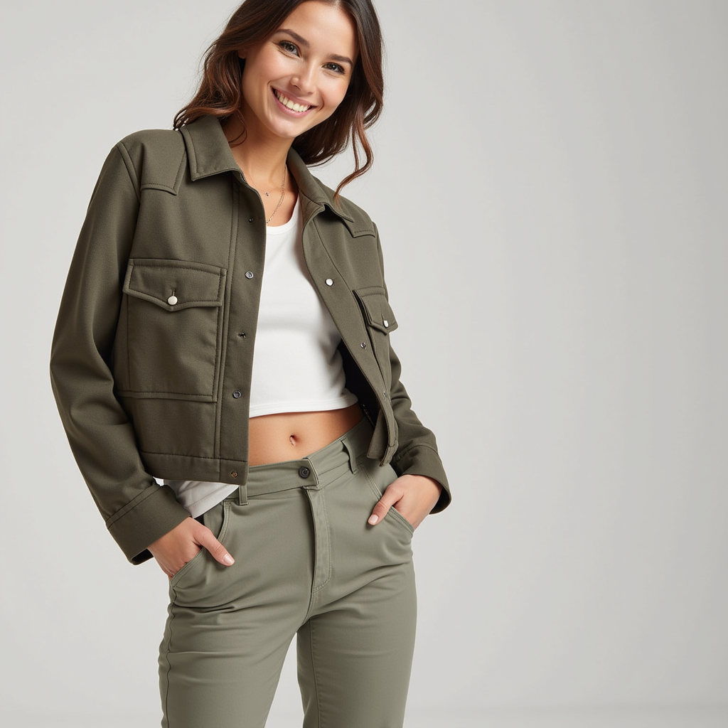 Chaqueta utilitaria corta de mezcla de lana: estilo urbano informal 1