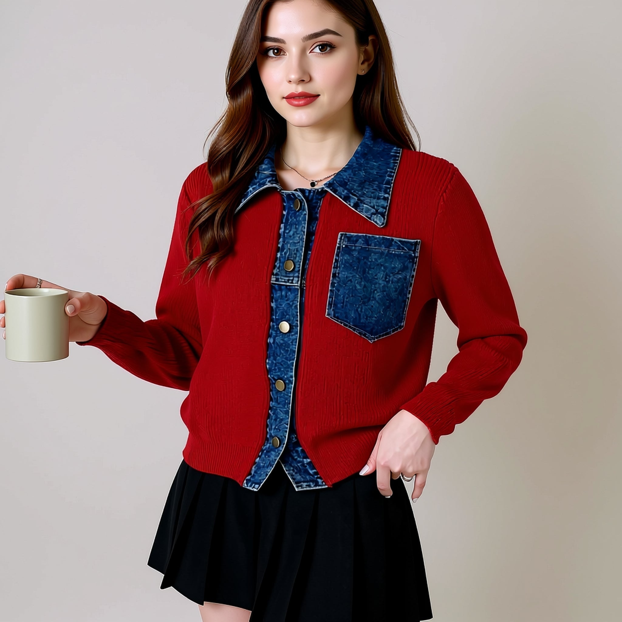 Chaqueta vaquera corta: diseño único de patchwork: prenda informal de moda 1