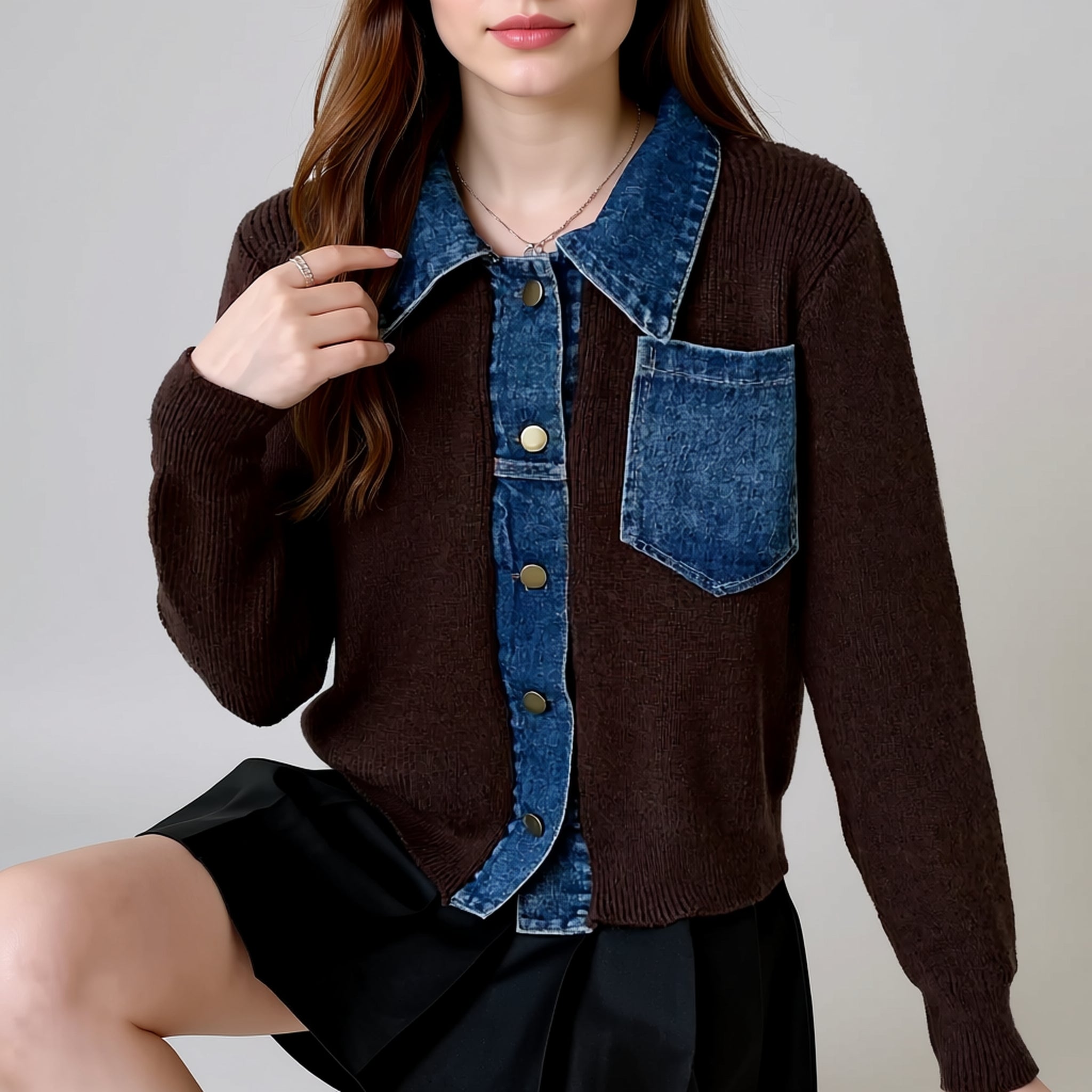 Chaqueta vaquera corta: diseño único de patchwork: prenda informal de moda 2