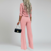 Conjunto de dos piezas: top corto de manga larga y pantalón a medida: look elegante para la oficina 4