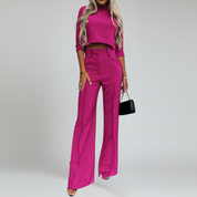 Conjunto de dos piezas: top corto de manga larga y pantalón a medida: look elegante para la oficina 5