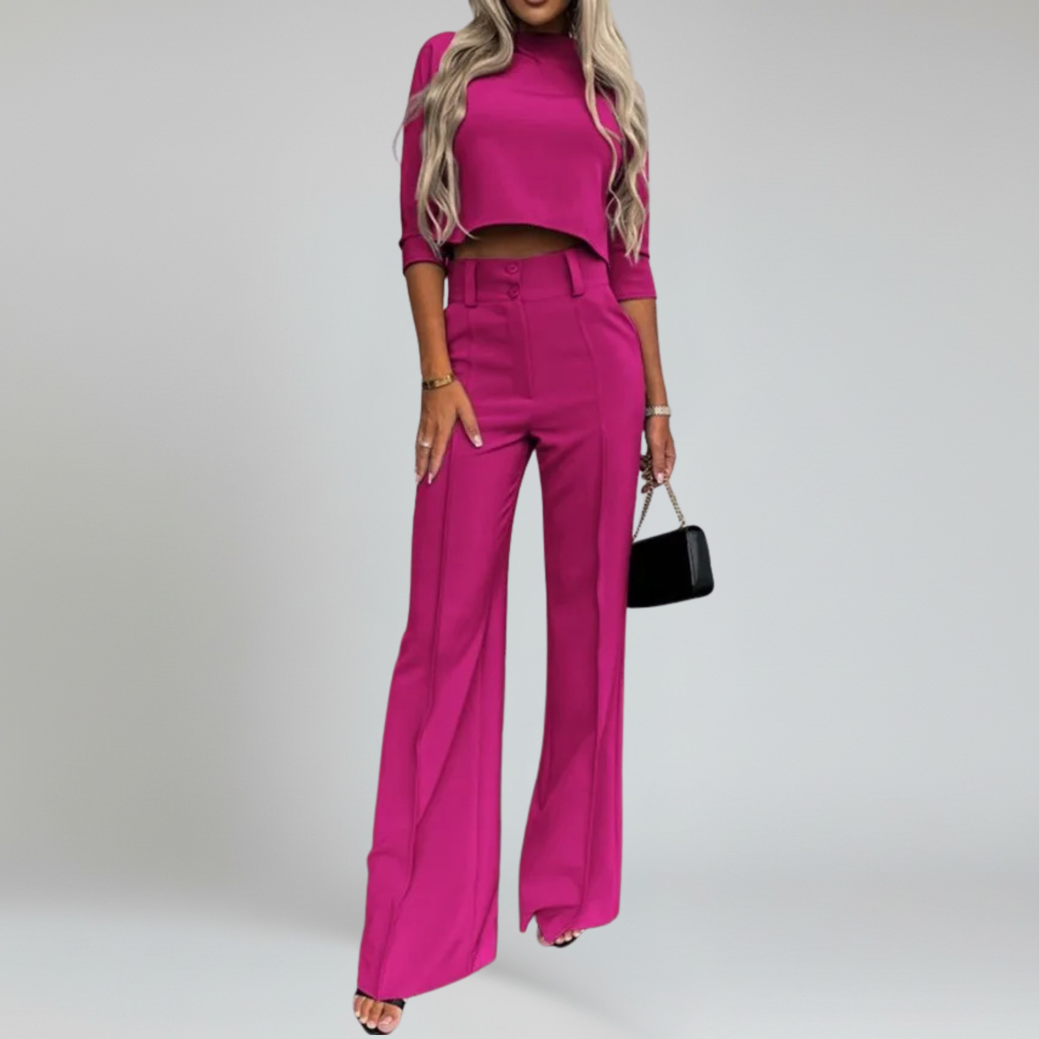 Conjunto de dos piezas: top corto de manga larga y pantalón a medida: look elegante para la oficina 5