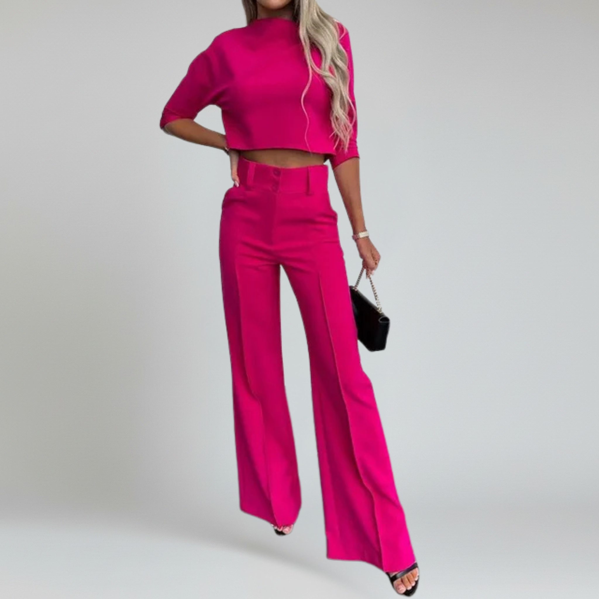 Conjunto de dos piezas: top corto de manga larga y pantalón a medida: look elegante para la oficina 6