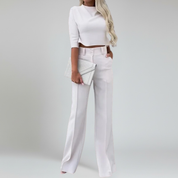 Conjunto de dos piezas: top corto de manga larga y pantalón a medida: look elegante para la oficina 7