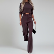 Conjunto de dos piezas: top corto de manga larga y pantalón a medida: look elegante para la oficina 8