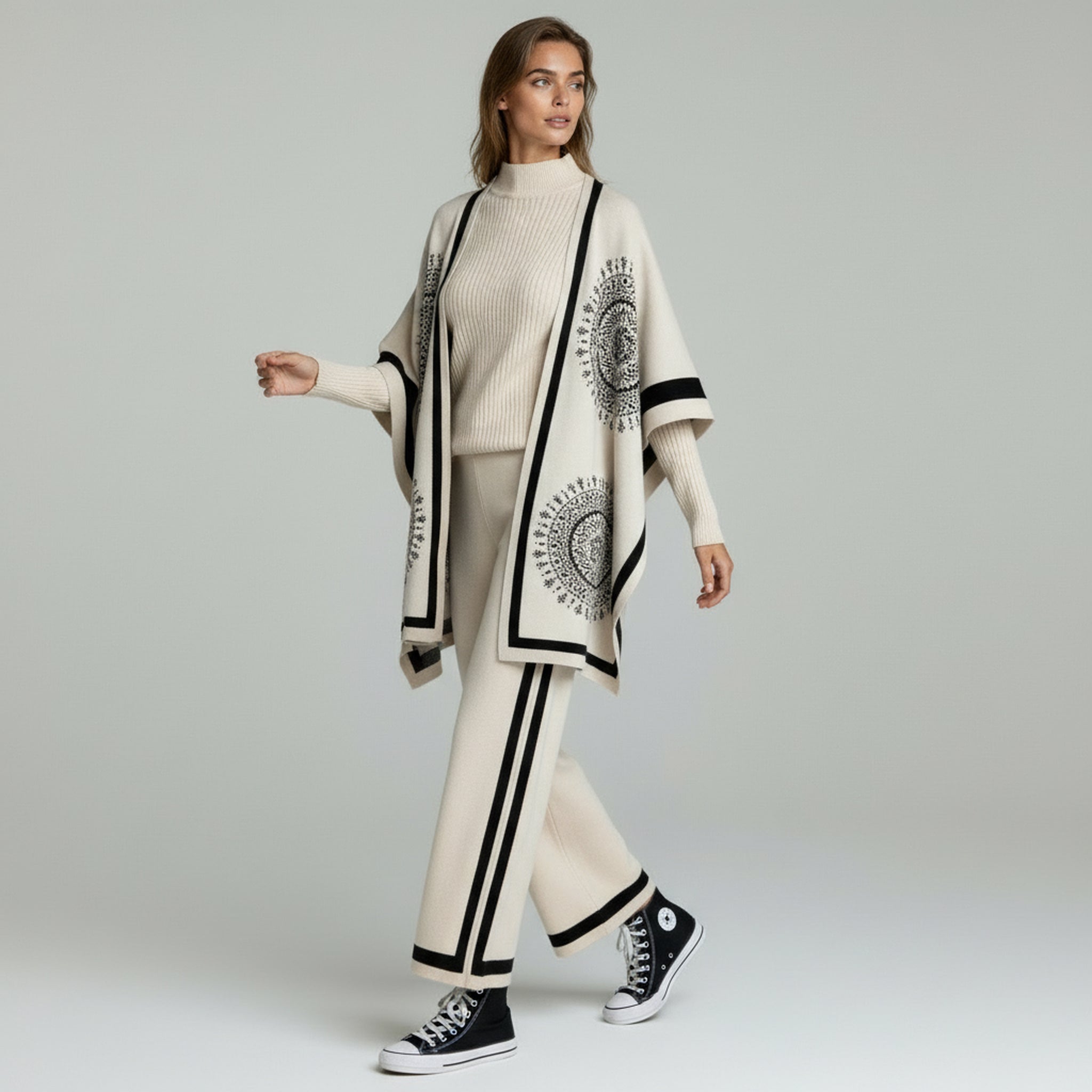 Conjunto de punto de 3 piezas – Tejido acanalado suave – Elegancia informal para estar en casa 1