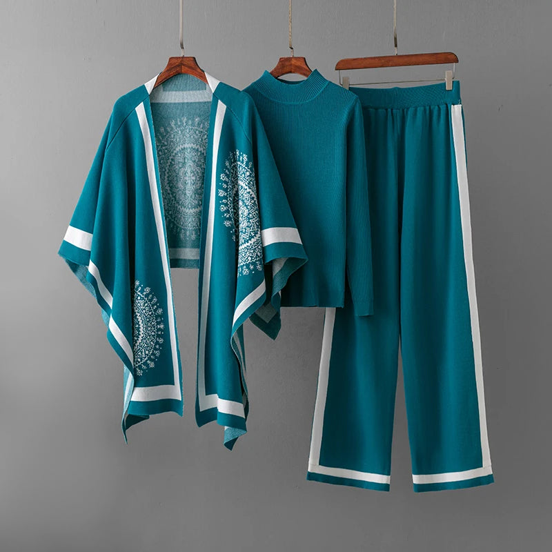 Conjunto de punto de 3 piezas – Tejido acanalado suave – Elegancia informal para estar en casa 3