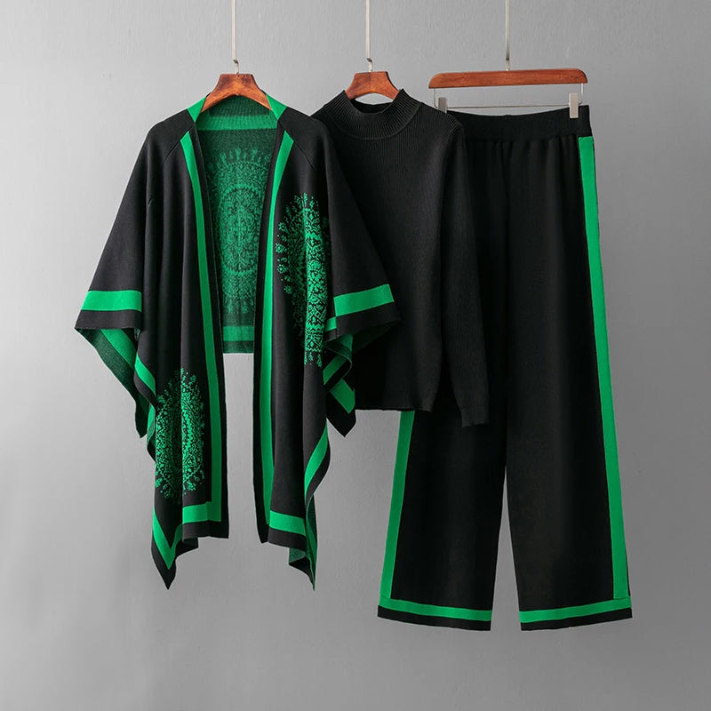 Conjunto de punto de 3 piezas – Tejido acanalado suave – Elegancia informal para estar en casa 4