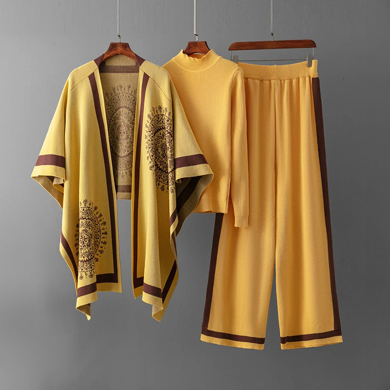 Conjunto de punto de 3 piezas – Tejido acanalado suave – Elegancia informal para estar en casa 5