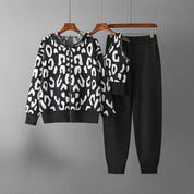 Conjunto de ropa de estar por casa: sudadera con capucha y estampado de leopardo, estilo de punto de 3 piezas 4