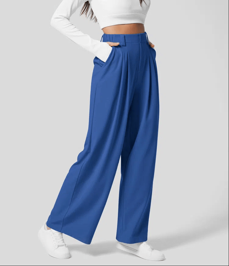 Pantalones anchos de cintura alta, cómodos y atrevidos en azul cobalto 0