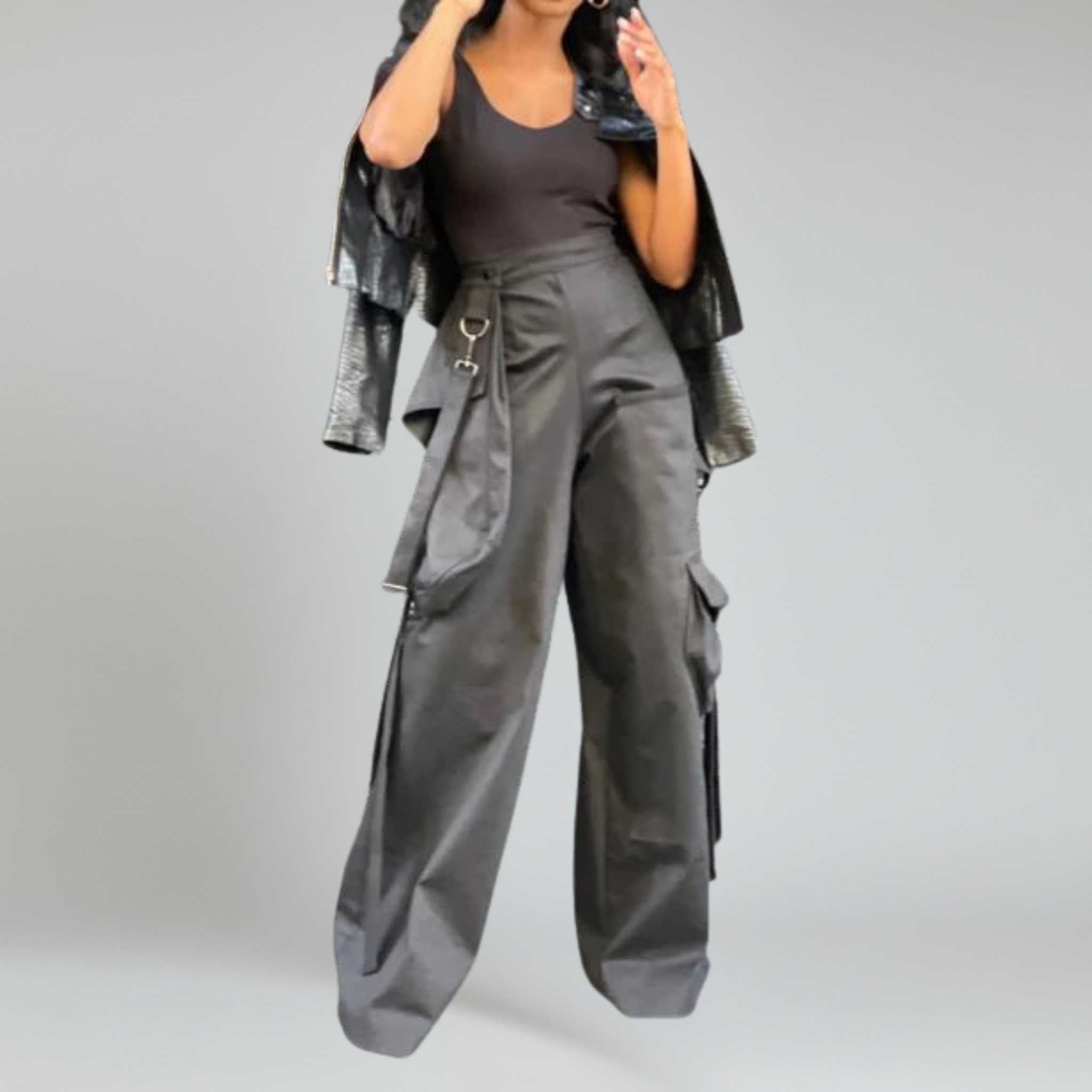 Pantalones cargo con bolsillo desmontable y cintura alta. Estilo urbano. 5