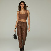 Pantalones cargo de piel sintética con cintura alta y estilo chic 1