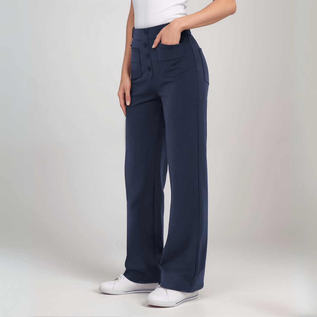 Pantalones de cintura alta con botones delanteros en rosa suave. Estilo casual. 5