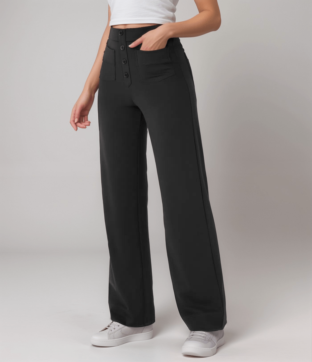 Pantalones de cintura alta con botones delanteros en rosa suave. Estilo casual. 7