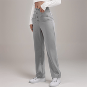 Pantalones de cintura alta con botones delanteros en rosa suave. Estilo casual. 8