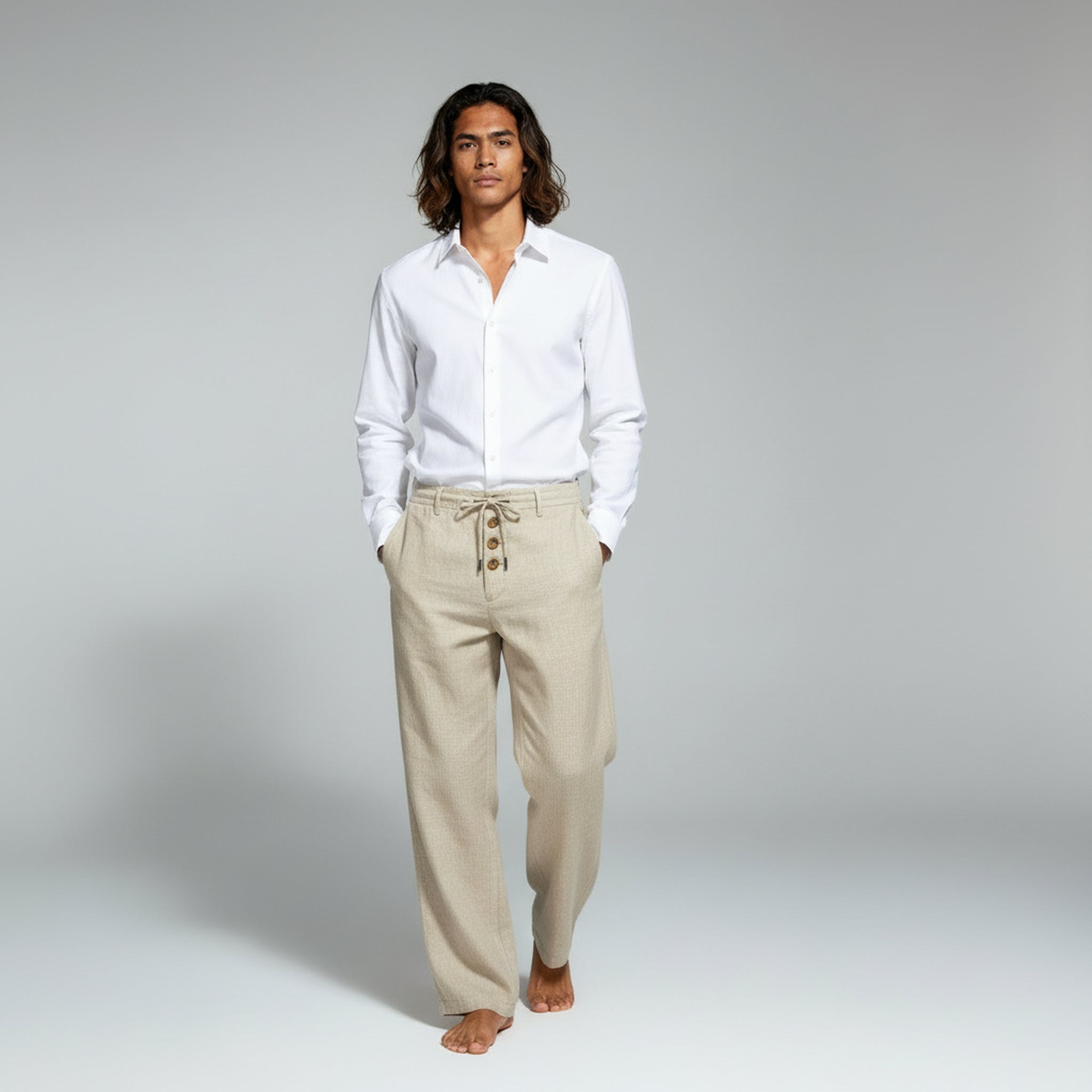 Pantalones de lino con cordón ajustable: estilo informal y relajado para el verano. 1