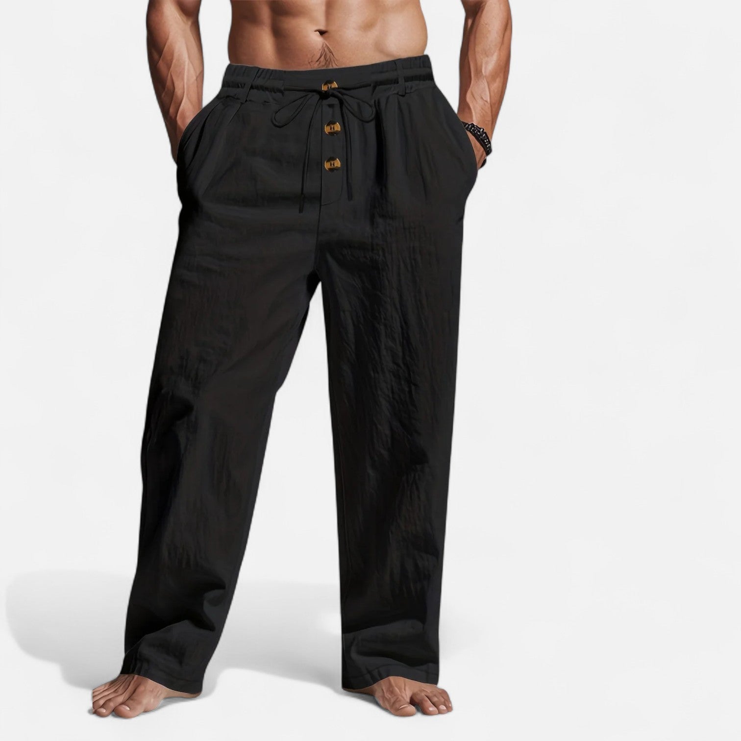 Pantalones de lino con cordón ajustable: estilo informal y relajado para el verano. 4