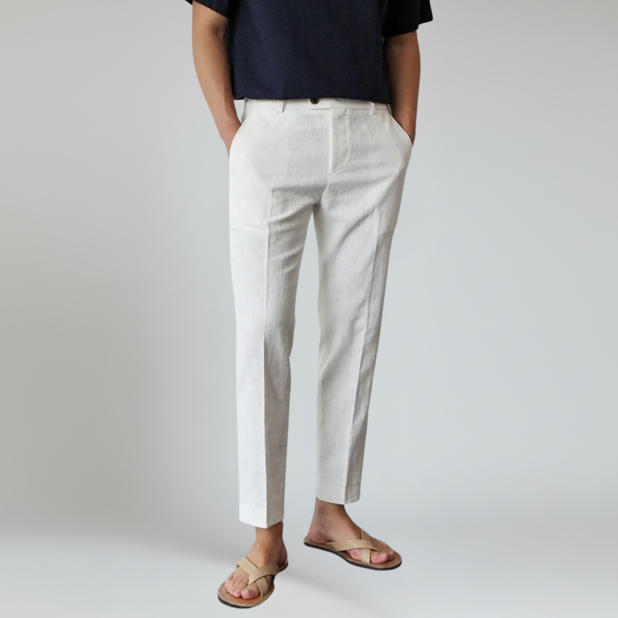 Pantalones de lino para hombre, corte entallado 0