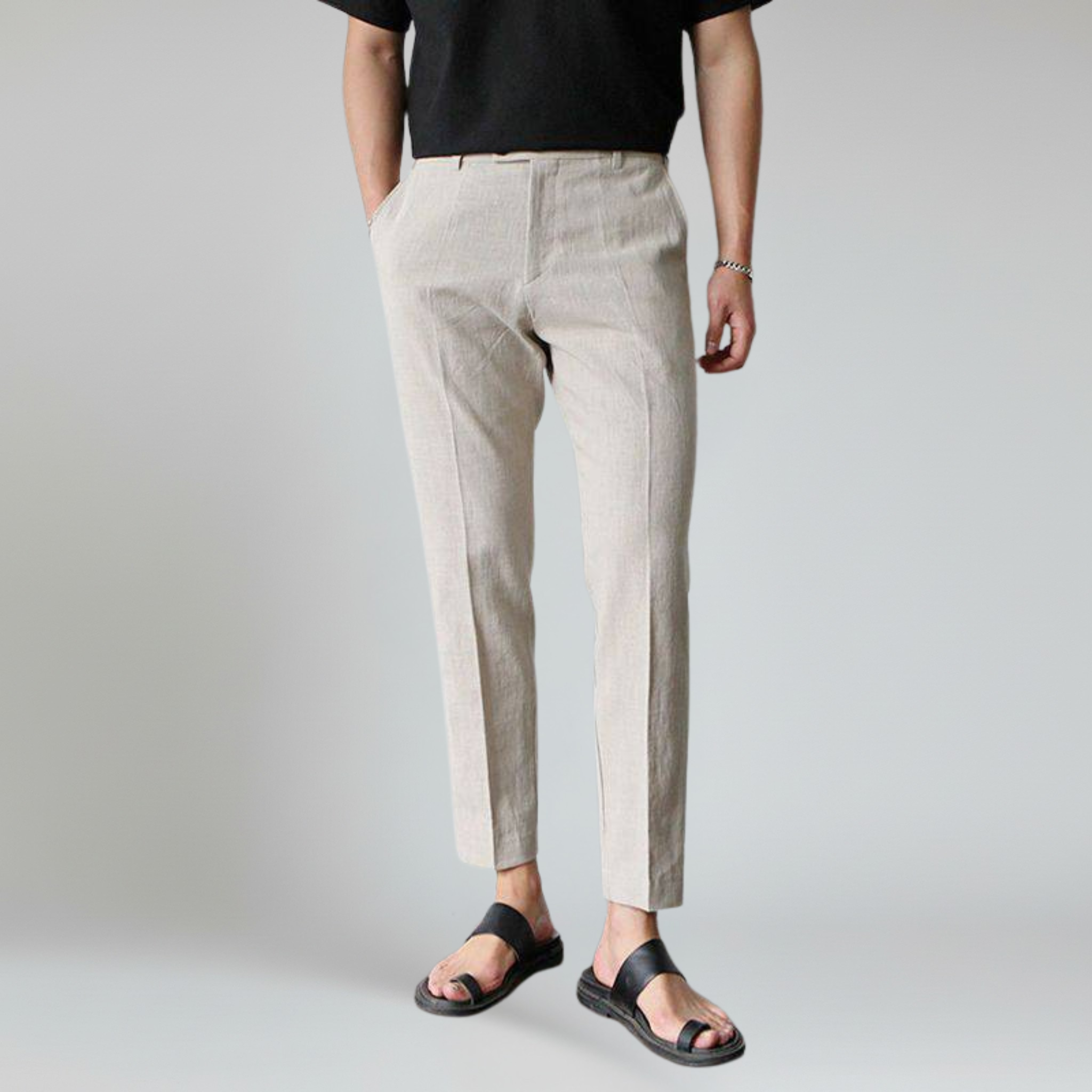 Pantalones de lino para hombre, corte entallado 2