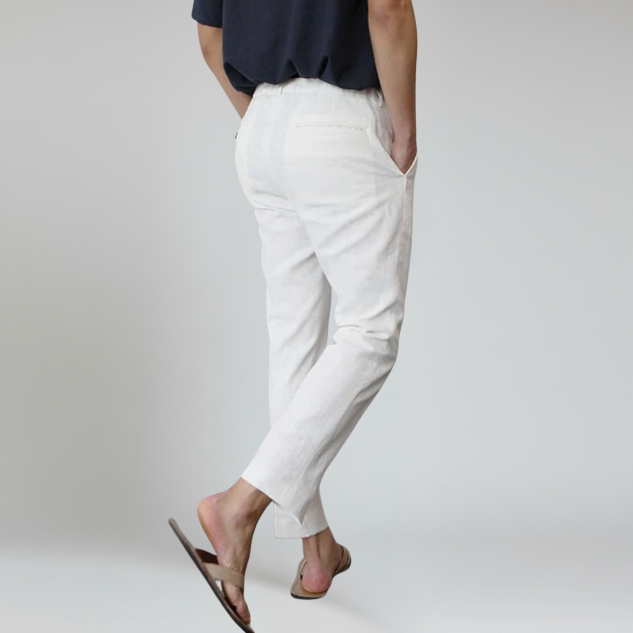Pantalones de lino para hombre, corte entallado 4