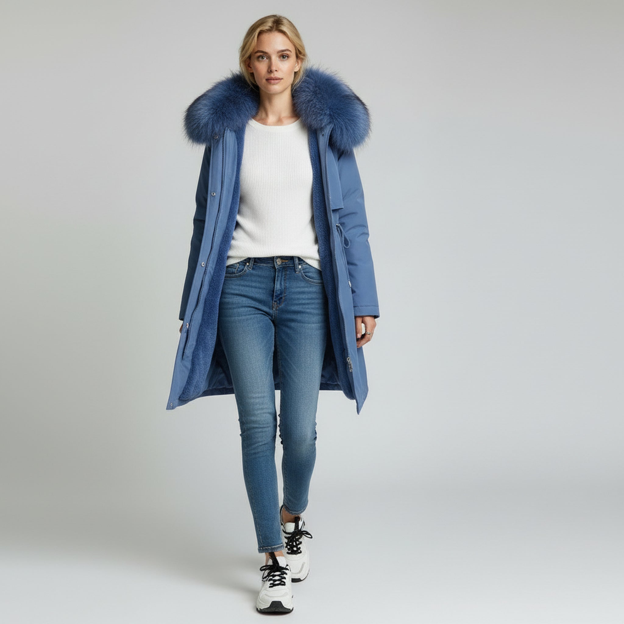 Parka acolchada con cuello de piel sintética: elegante abrigo de invierno para mujer 0