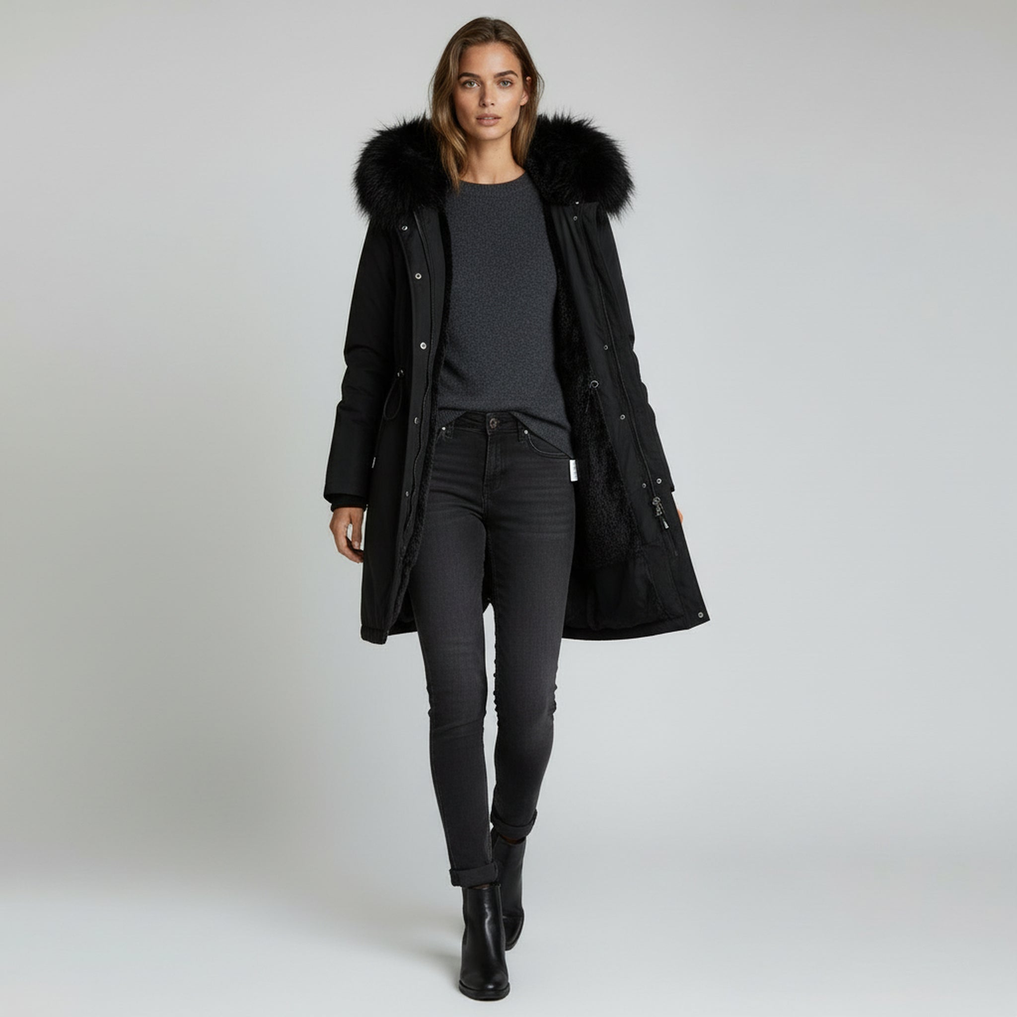Parka acolchada con cuello de piel sintética: elegante abrigo de invierno para mujer 1