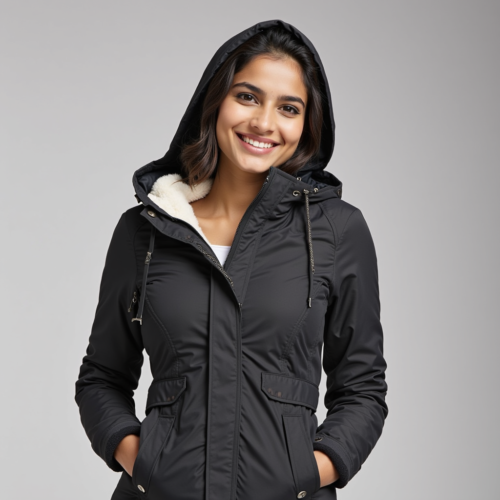 Parka de invierno con forro polar y capucha para clima frío 1