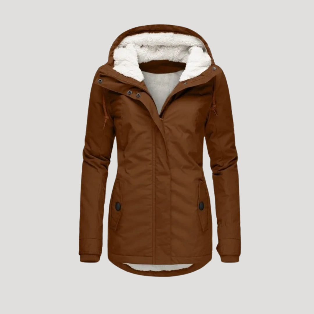 Parka de invierno con forro polar y capucha para clima frío 3