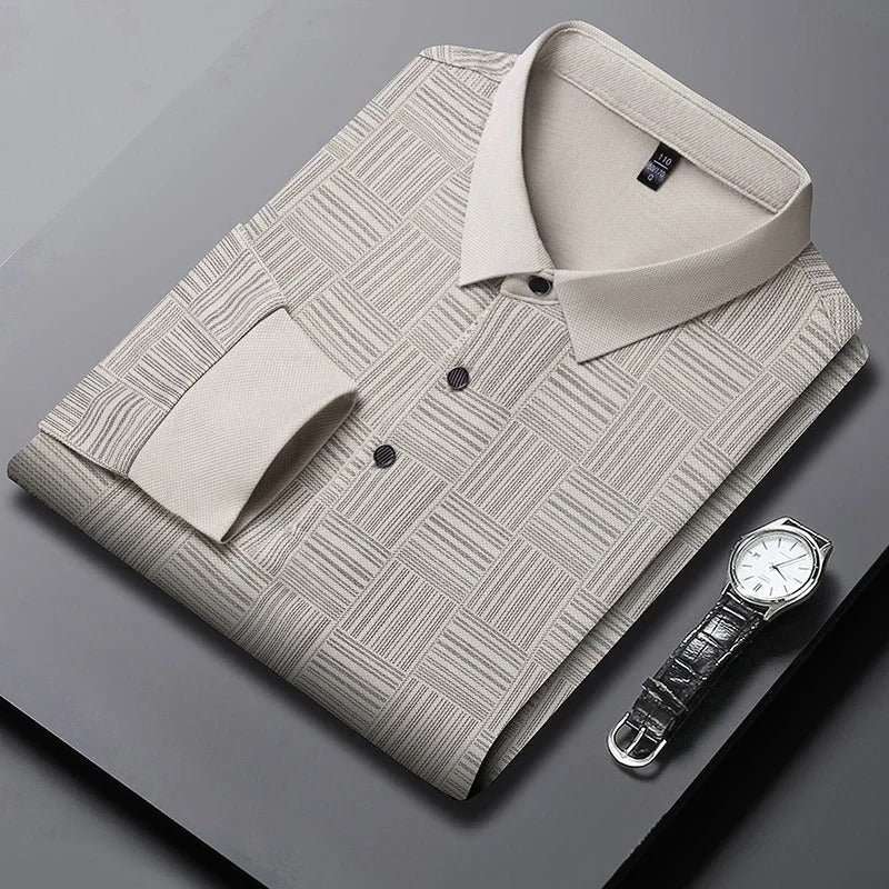 Polo de manga larga con estampado geométrico y estilo moderno y elegante 0